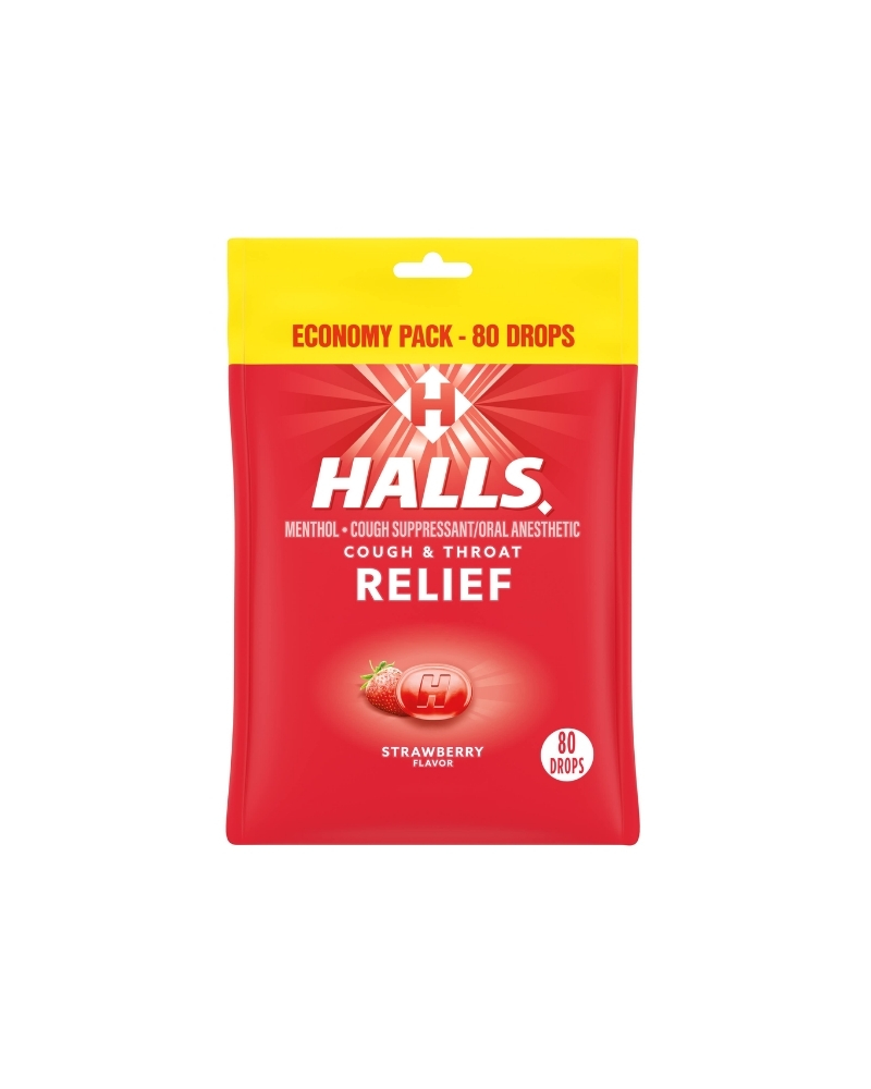 HALLS RELIEF STRAWBERRY FLAVOR COUGH DROPS